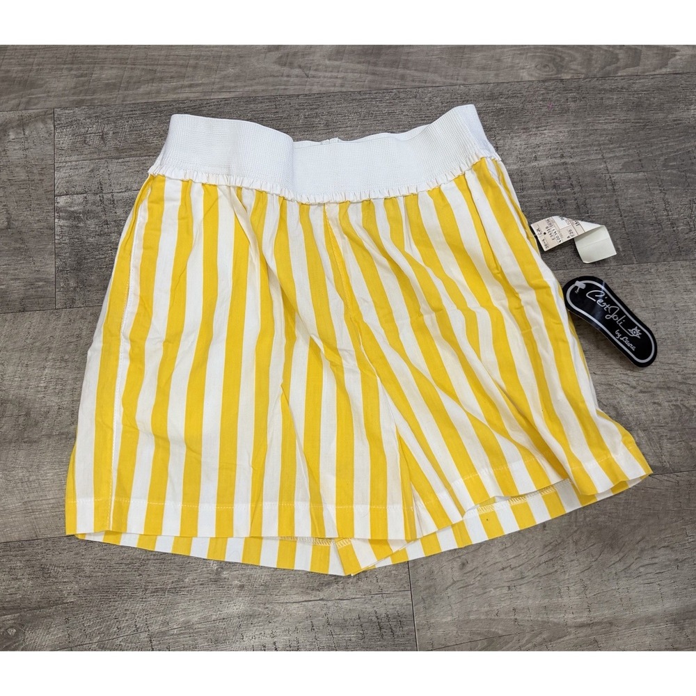 Vtg Striped Shorts Women's Yellow 80s Cest Joli Laura Beach Summer 2" Medium NEW